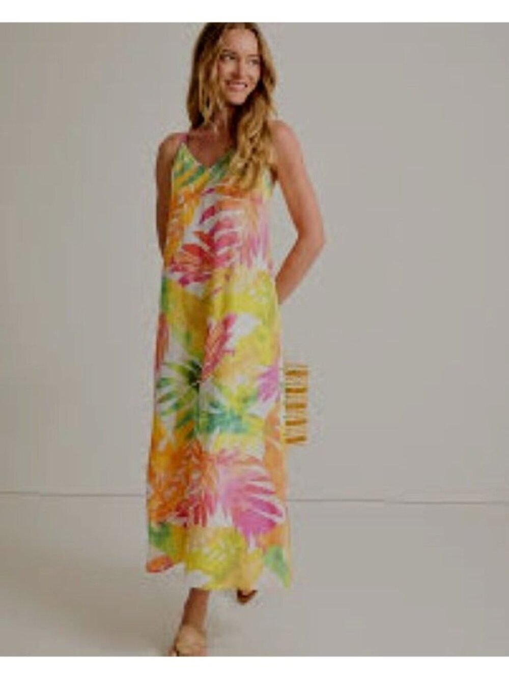 NEW $188 Tommy Bahama Dress Tropical Isle Linen Blend Midi dress Pockets S